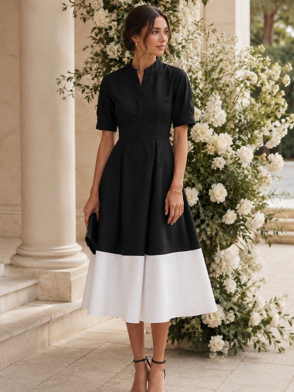 NEW Halogen Front Seam A-Line Midi Dress Rich Black